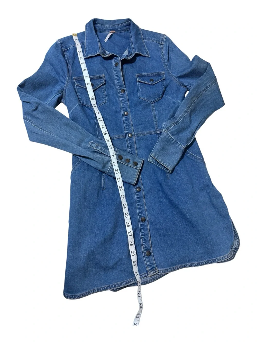Free People Blue Denim Button-Front Mini Dress